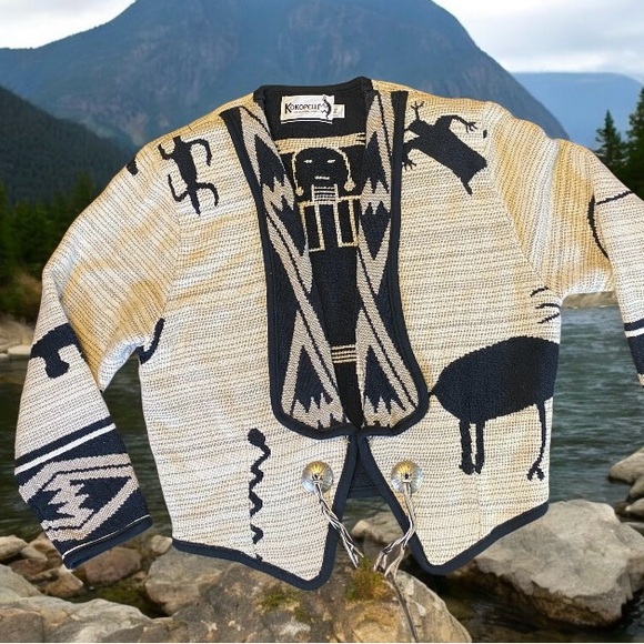 Vintage Women's Kokopelli South Western Shrug Jacket Aztec Tribal USA Size M - Picture 2 of 13